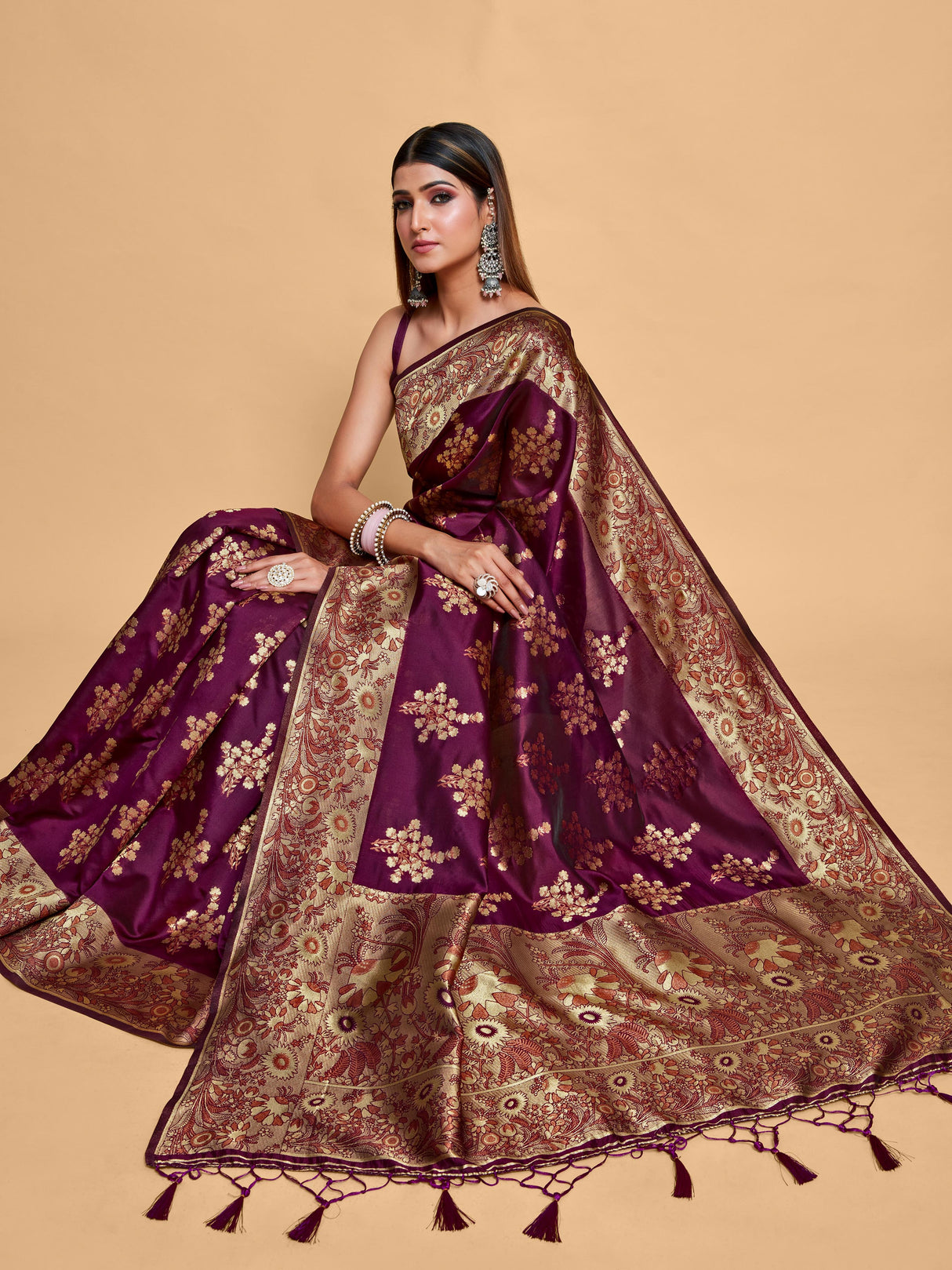 Mimosa Women's Woven Design Kanjivaram Art Silk Saree With Blouse Piece : SA00001220MJFREE