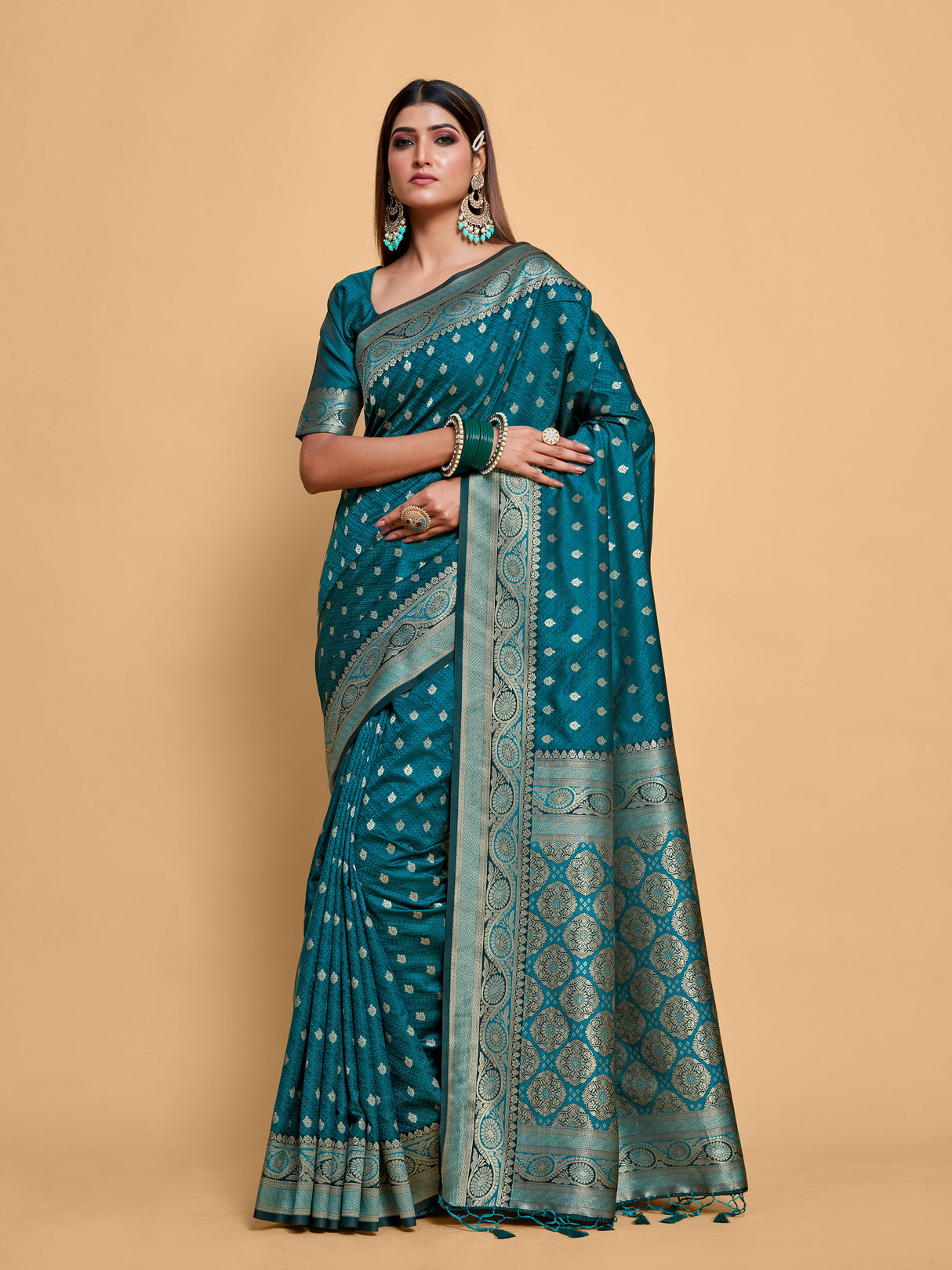 Mimosa Women's Woven Design Kanjivaram Art Silk Saree With Blouse Piece : SA00001222RMFREE