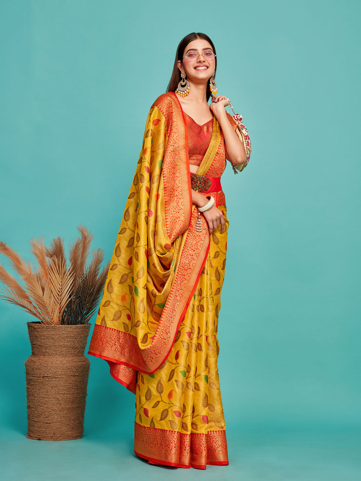 Mimosa Women's Woven Design Banarasi Art Silk Saree With Blouse Piece : SA00001223GDFREE