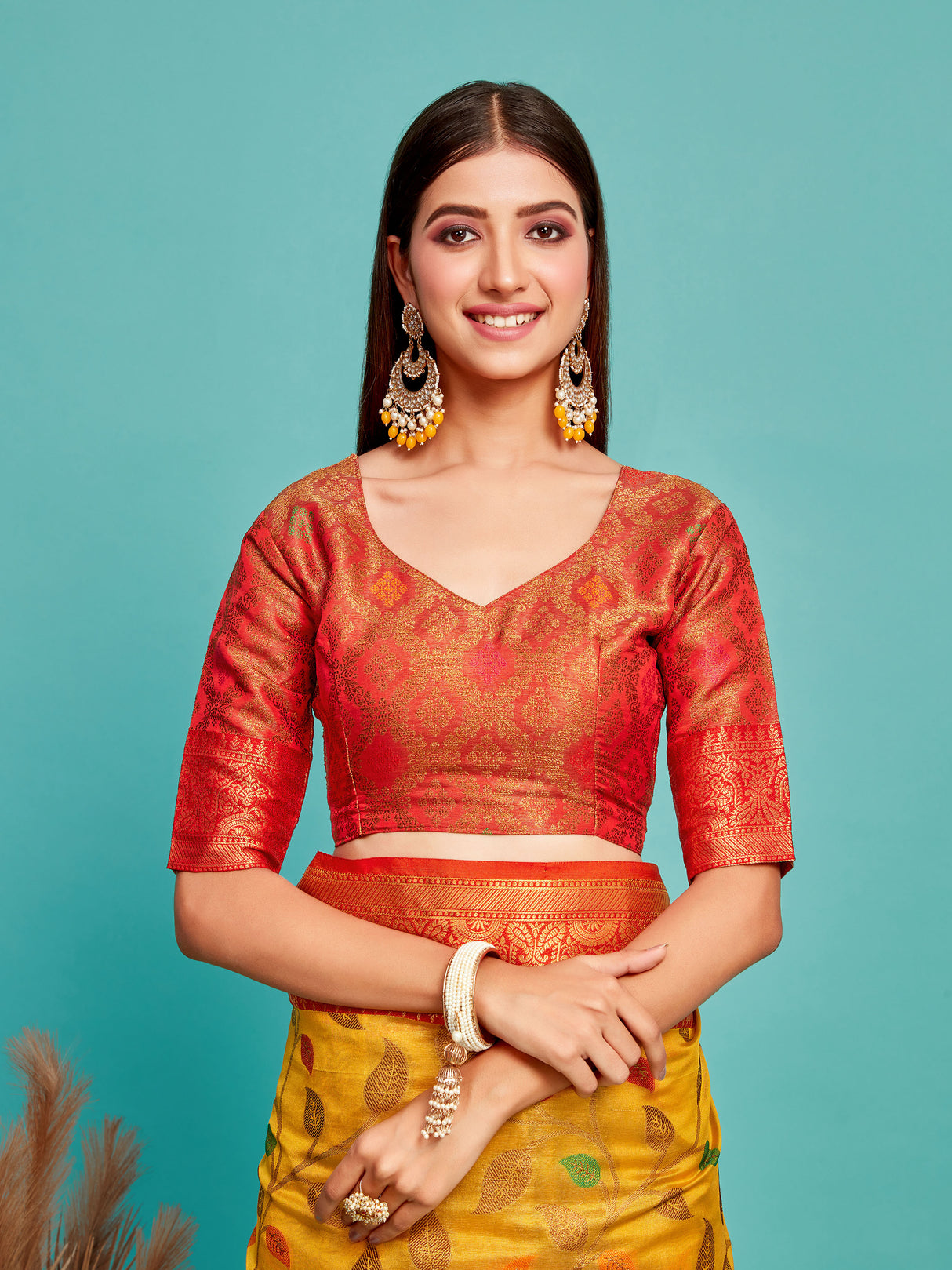 Mimosa Women's Woven Design Banarasi Art Silk Saree With Blouse Piece : SA00001223GDFREE