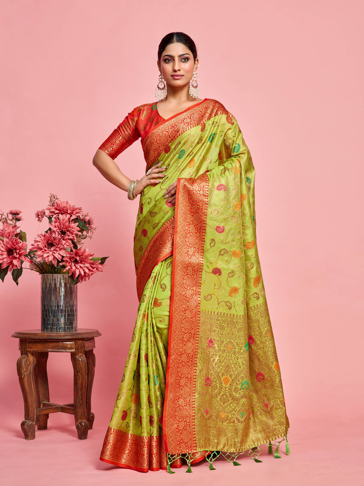 Mimosa Women's Woven Design Banarasi Art Silk Saree With Blouse Piece : SA00001223OLFREE