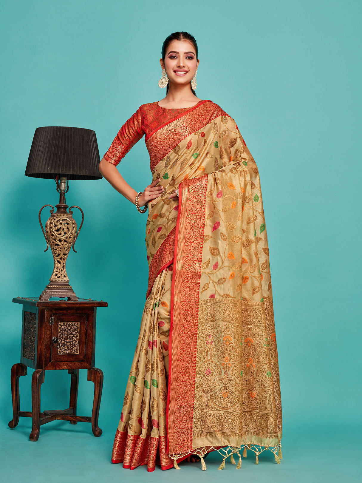 Mimosa Women's Woven Design Banarasi Art Silk Saree With Blouse Piece : SA00001223TSFREE