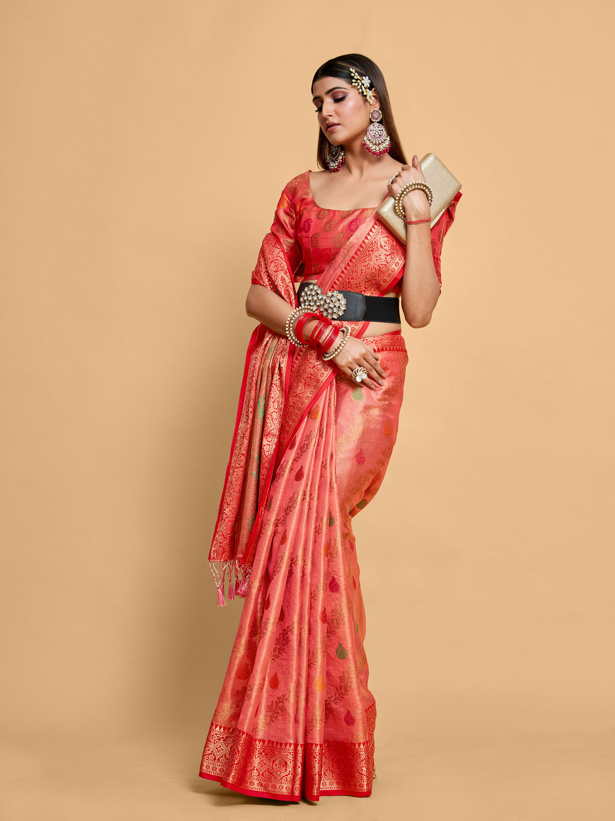 Mimosa Women's Woven Design Banarasi Art Silk Saree With Blouse Piece : SA00001224GJFREE