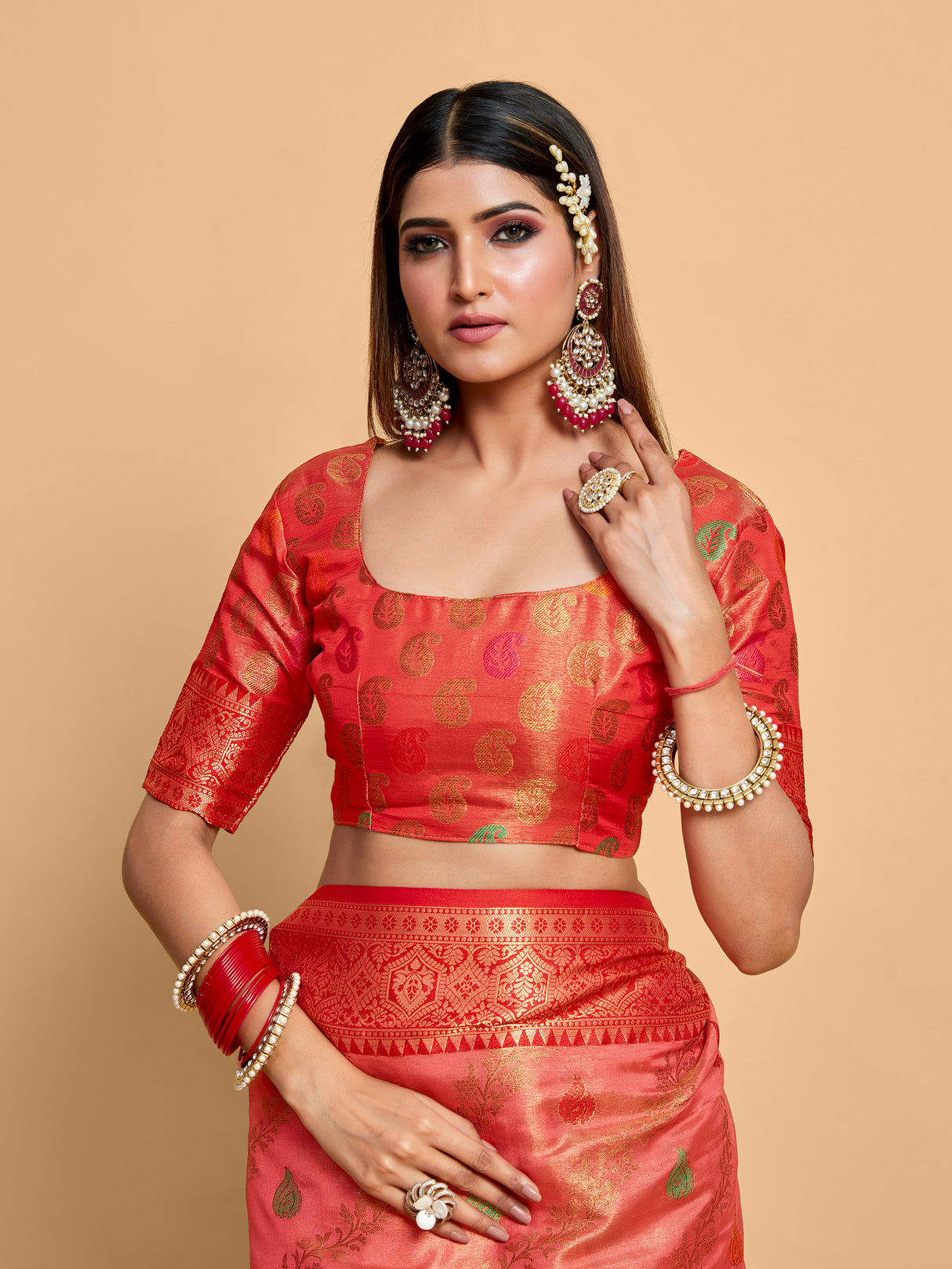 Mimosa Women's Woven Design Banarasi Art Silk Saree With Blouse Piece : SA00001224GJFREE