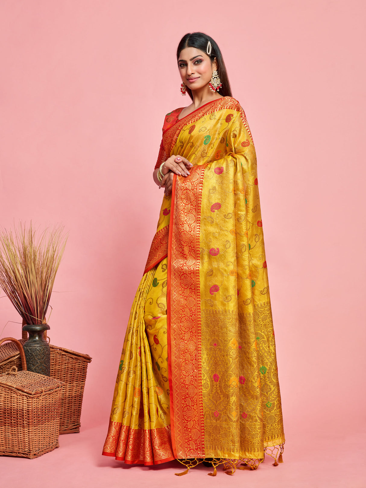 Mimosa Women's Woven Design Banarasi Art Silk Saree With Blouse Piece : SA00001225GDFREE