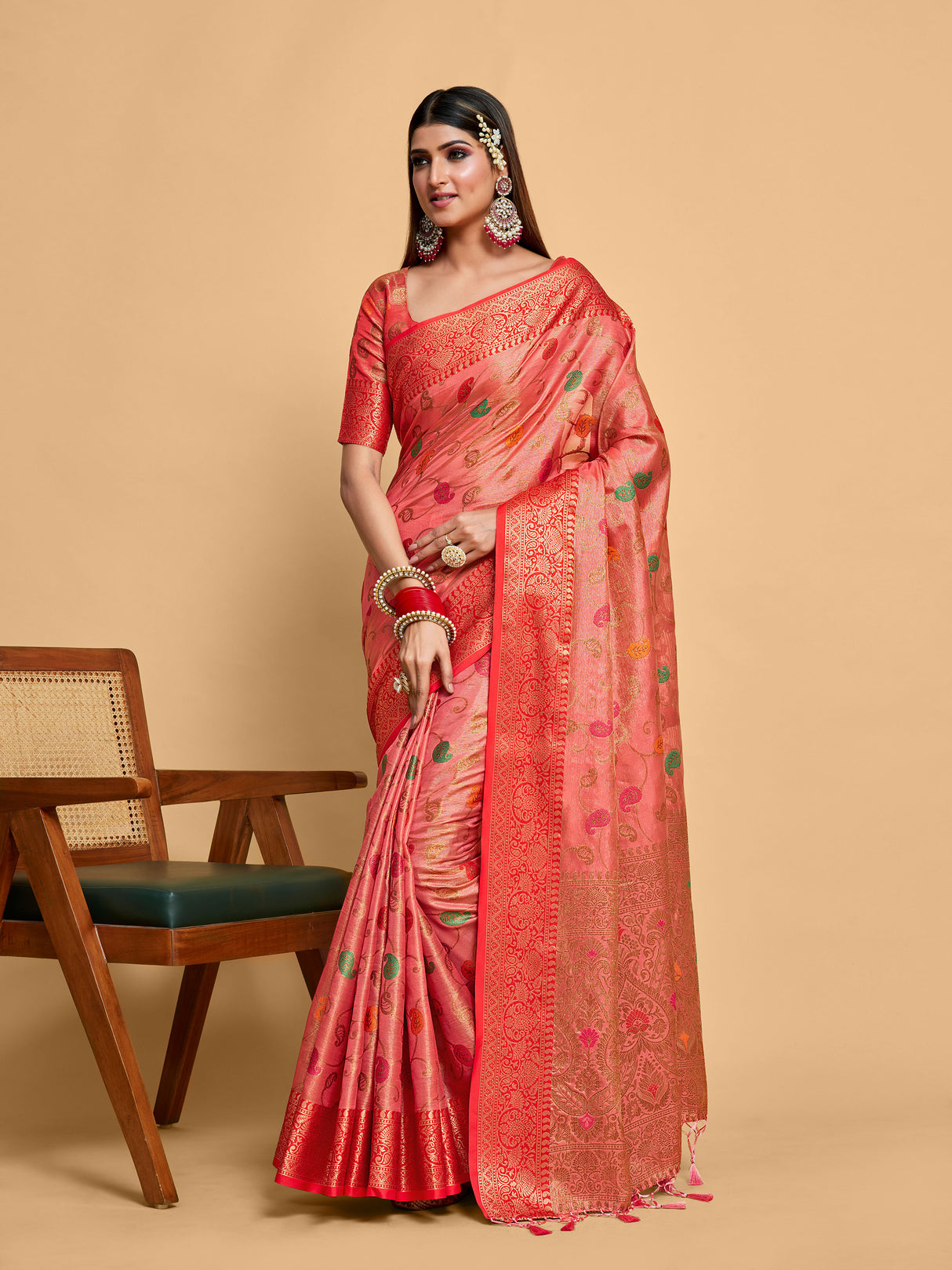 Mimosa Women's Woven Design Banarasi Art Silk Saree With Blouse Piece : SA00001225GJFREE