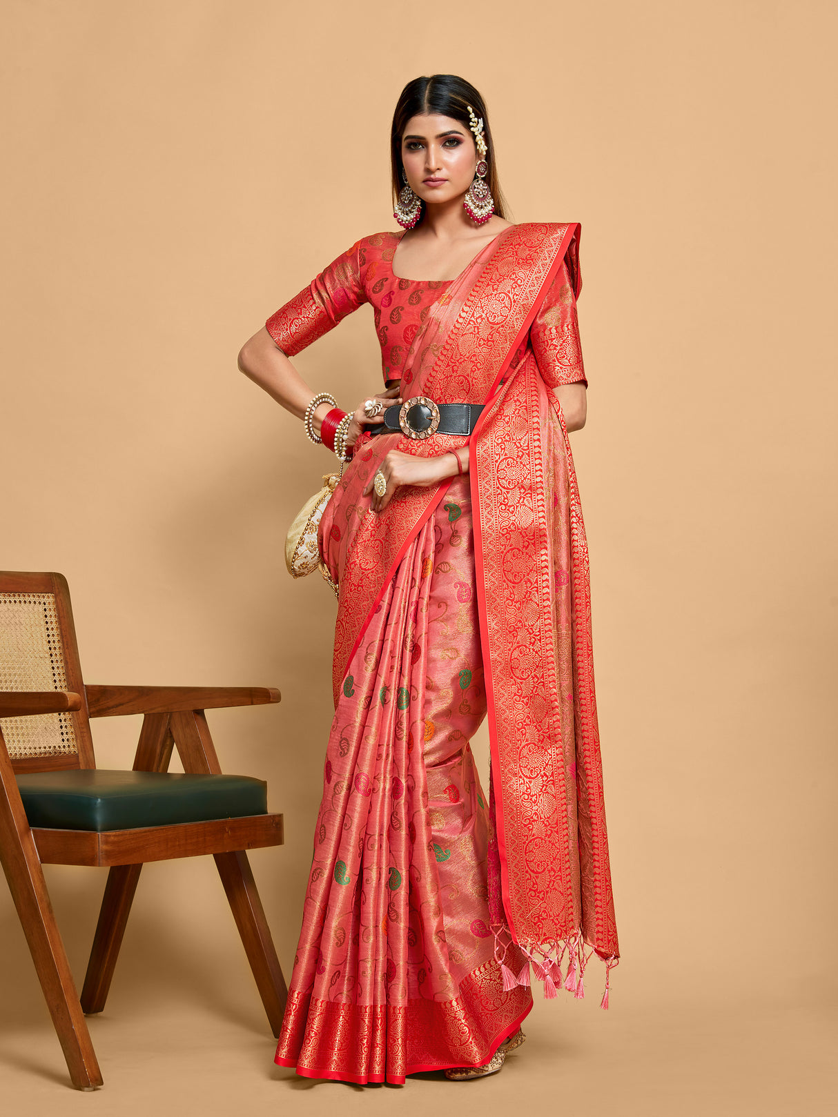 Mimosa Women's Woven Design Banarasi Art Silk Saree With Blouse Piece : SA00001225GJFREE