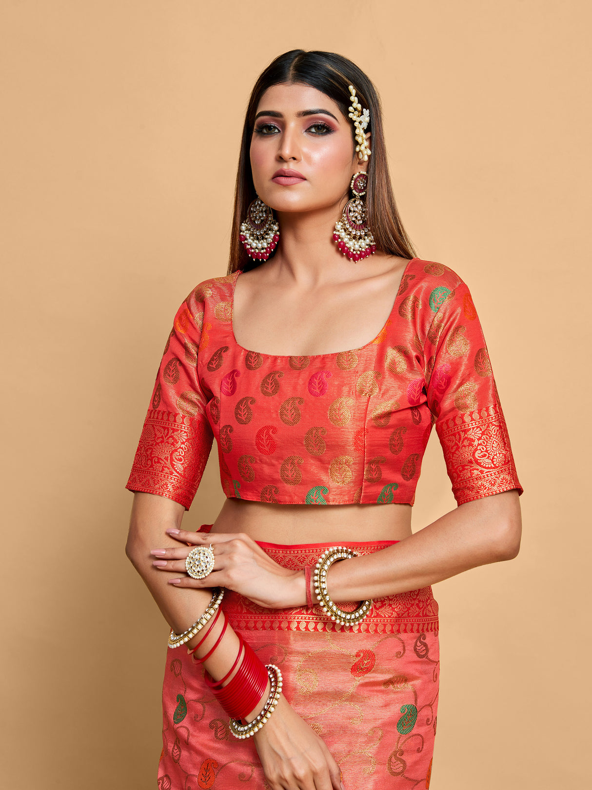 Mimosa Women's Woven Design Banarasi Art Silk Saree With Blouse Piece : SA00001225GJFREE