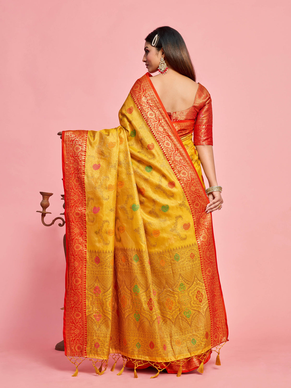 Mimosa Women's Woven Design Banarasi Art Silk Saree With Blouse Piece : SA00001226GDFREE