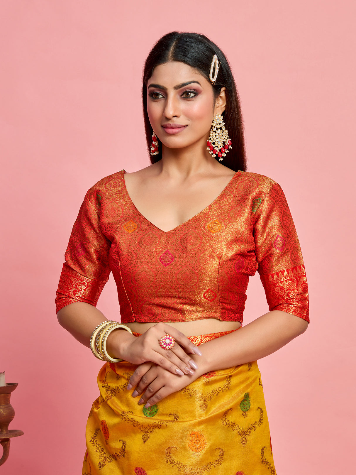 Mimosa Women's Woven Design Banarasi Art Silk Saree With Blouse Piece : SA00001226GDFREE