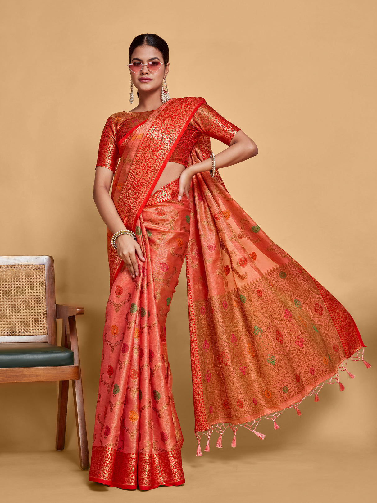 Mimosa Women's Woven Design Banarasi Art Silk Saree With Blouse Piece : SA00001226GJFREE