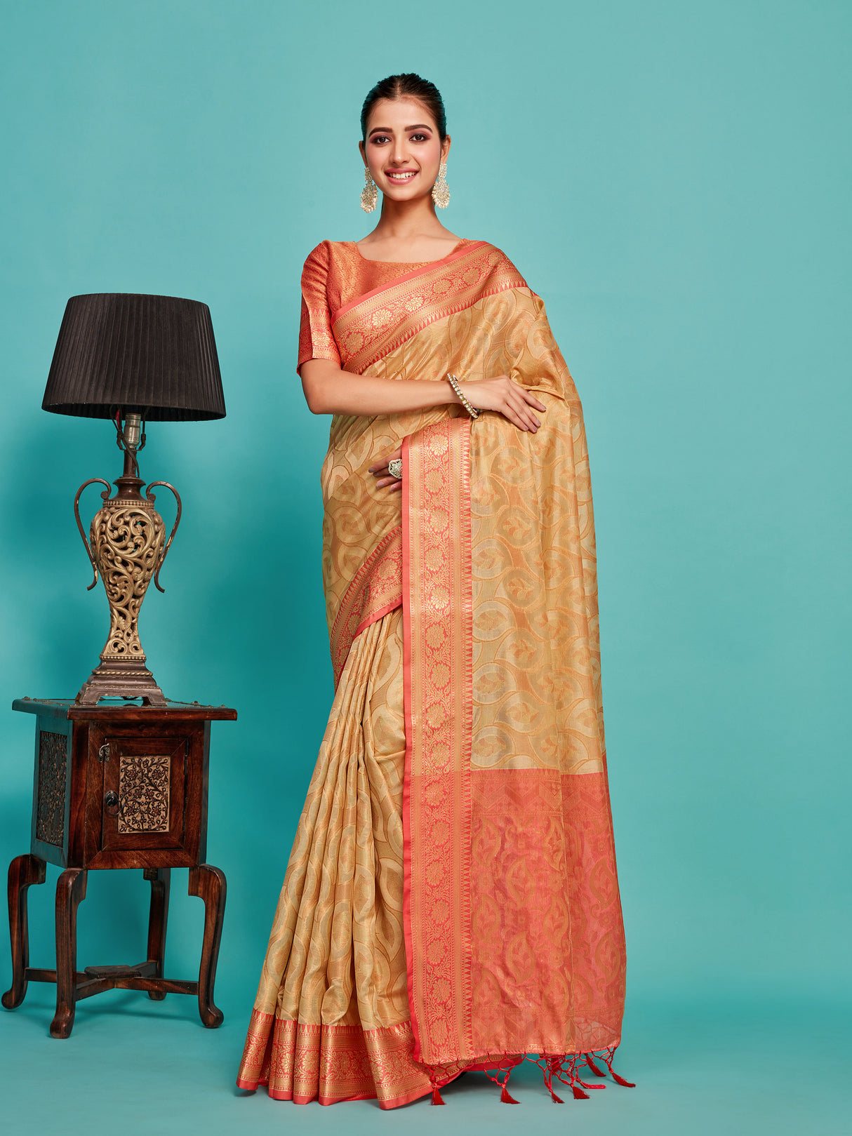 Mimosa Women's Woven Design Kanjivaram Art Silk Saree With Blouse Piece : SA00001229TSFREE