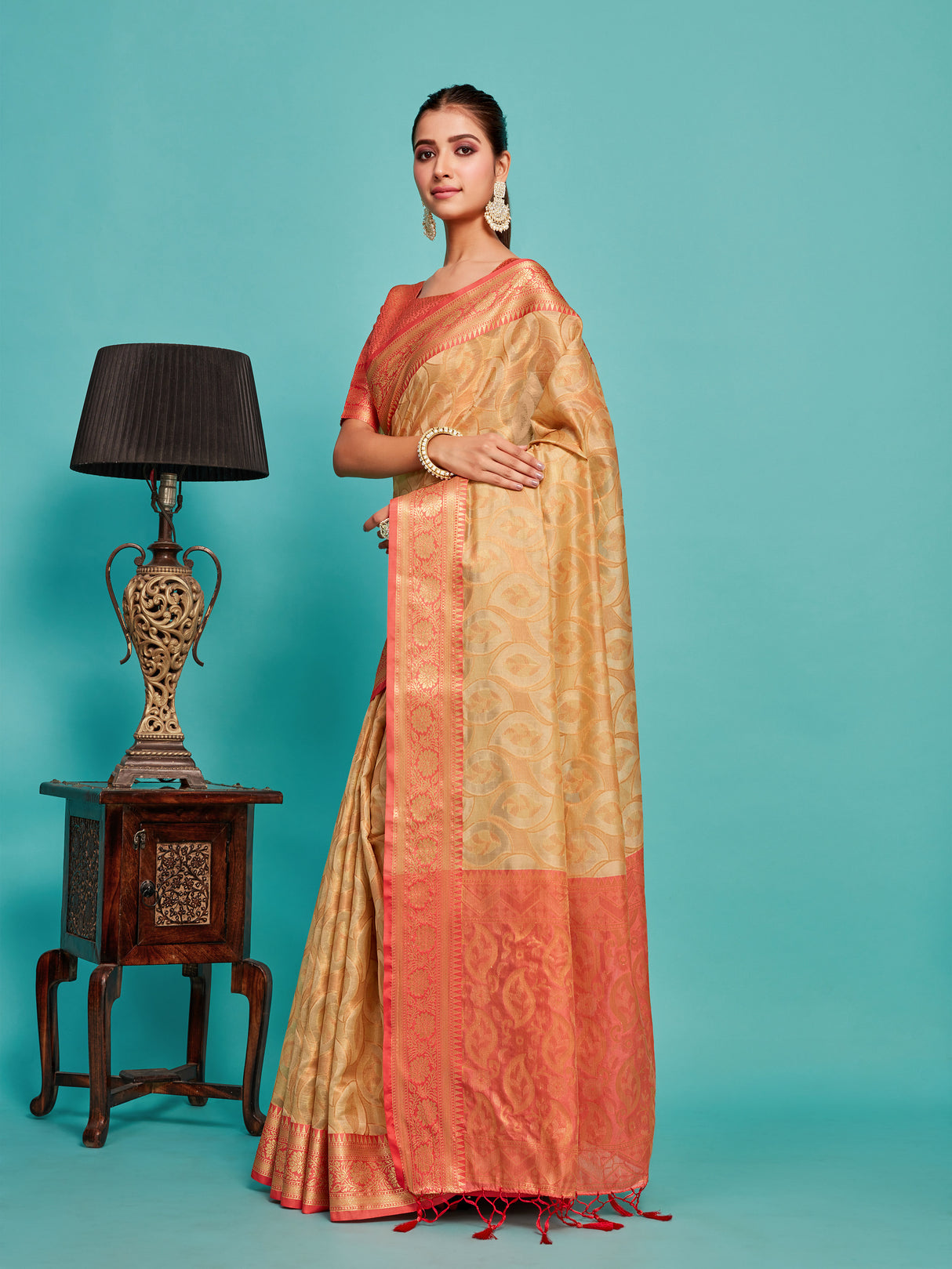 Mimosa Women's Woven Design Kanjivaram Art Silk Saree With Blouse Piece : SA00001229TSFREE