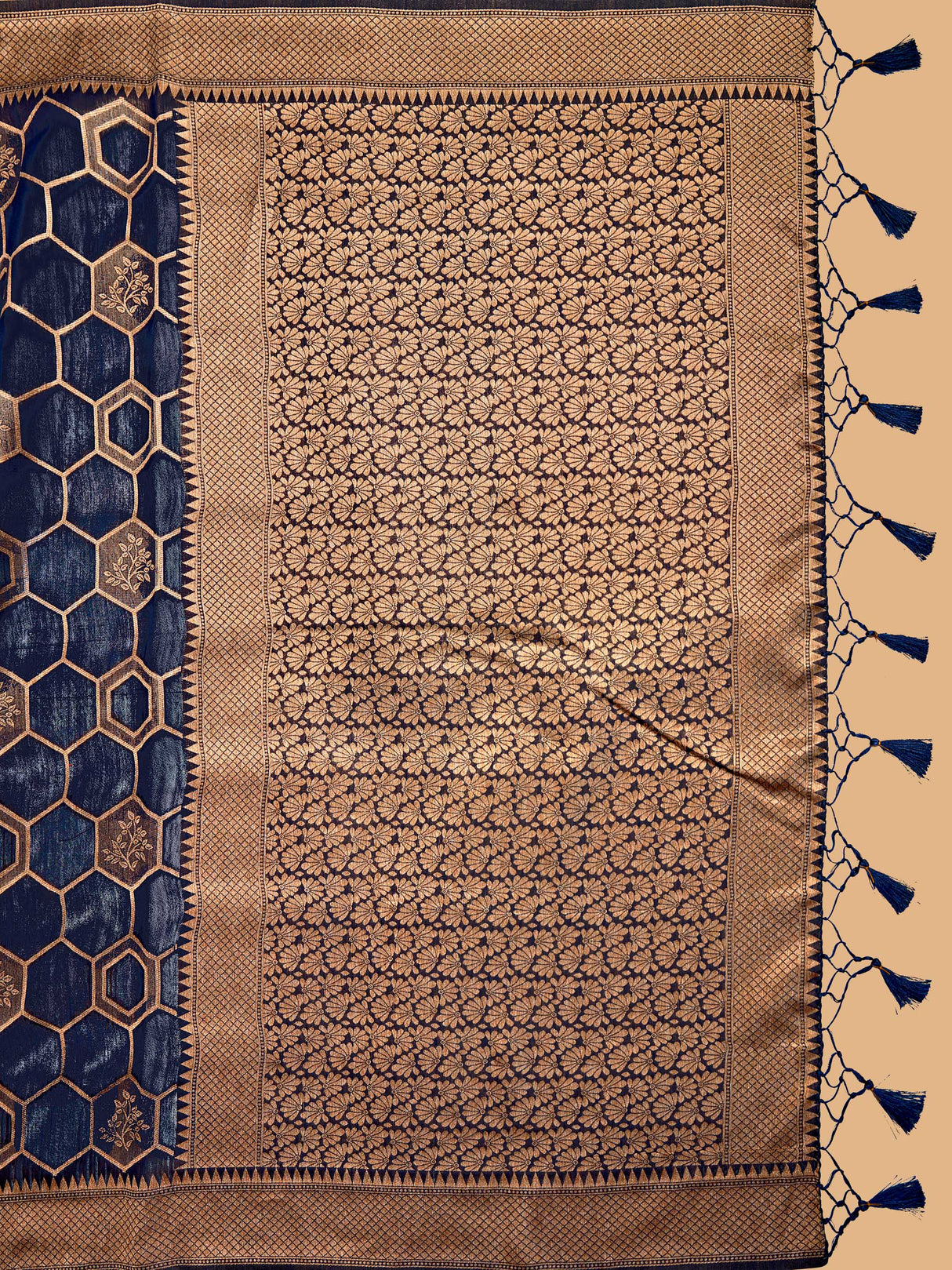 Mimosa Women's Woven Design Banarasi Linen Saree With Blouse Piece : SA00001235NVFREE