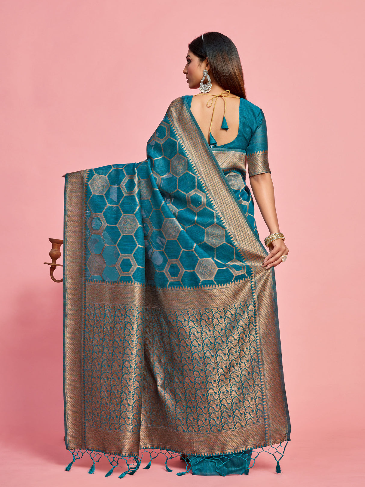 Mimosa Women's Woven Design Banarasi Linen Saree With Blouse Piece : SA00001235SFFREE