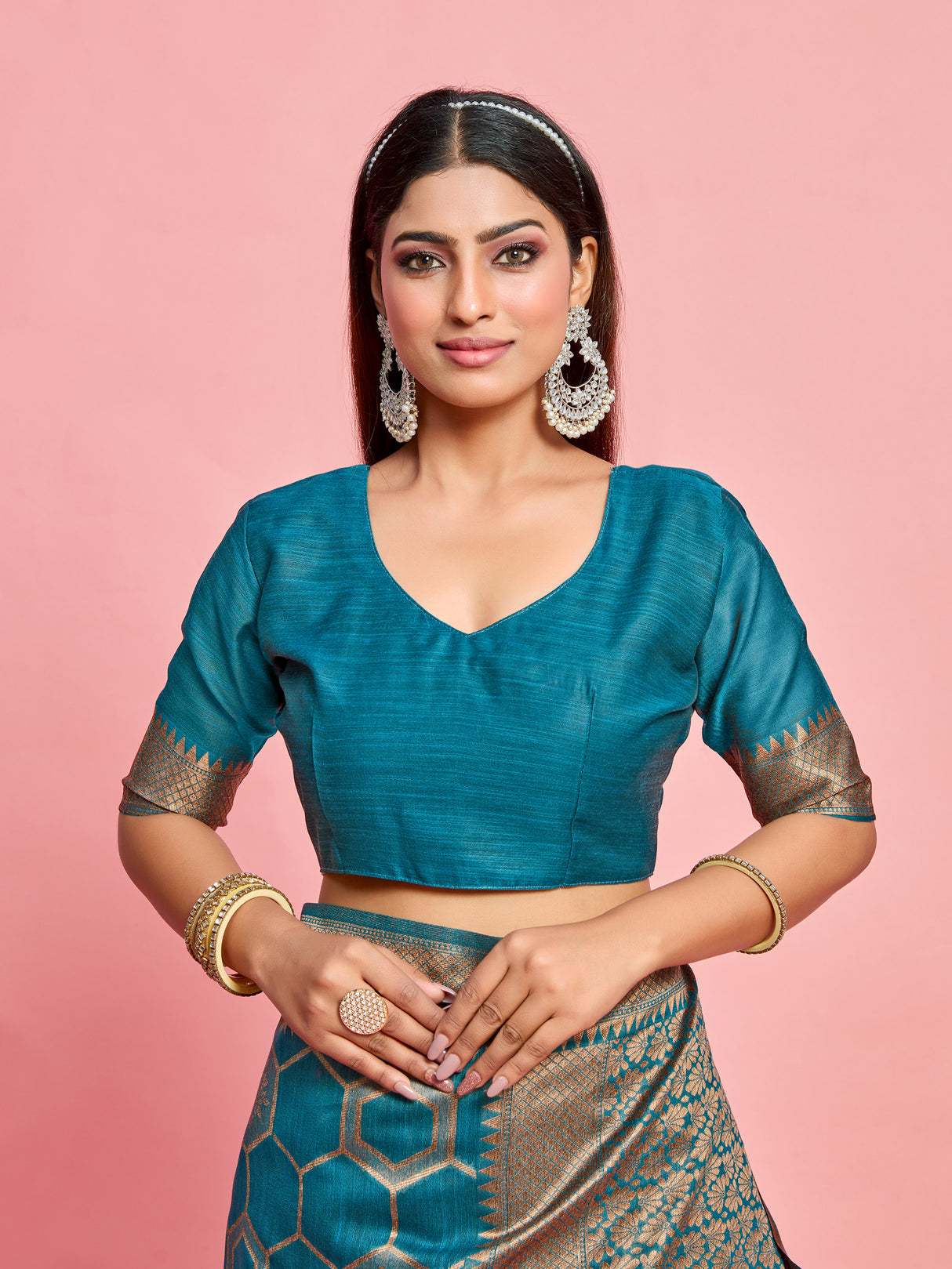 Mimosa Women's Woven Design Banarasi Linen Saree With Blouse Piece : SA00001235SFFREE