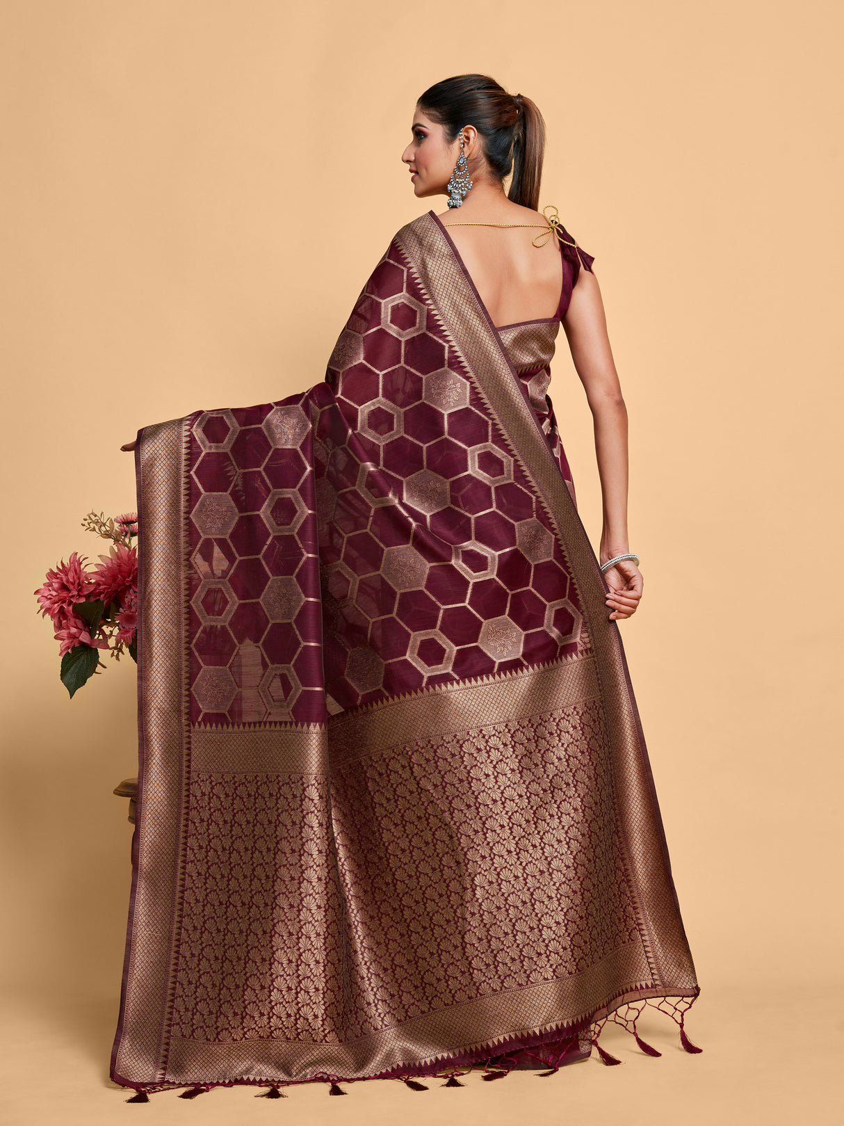 Mimosa Women's Woven Design Banarasi Linen Saree With Blouse Piece : SA00001235WNFREE