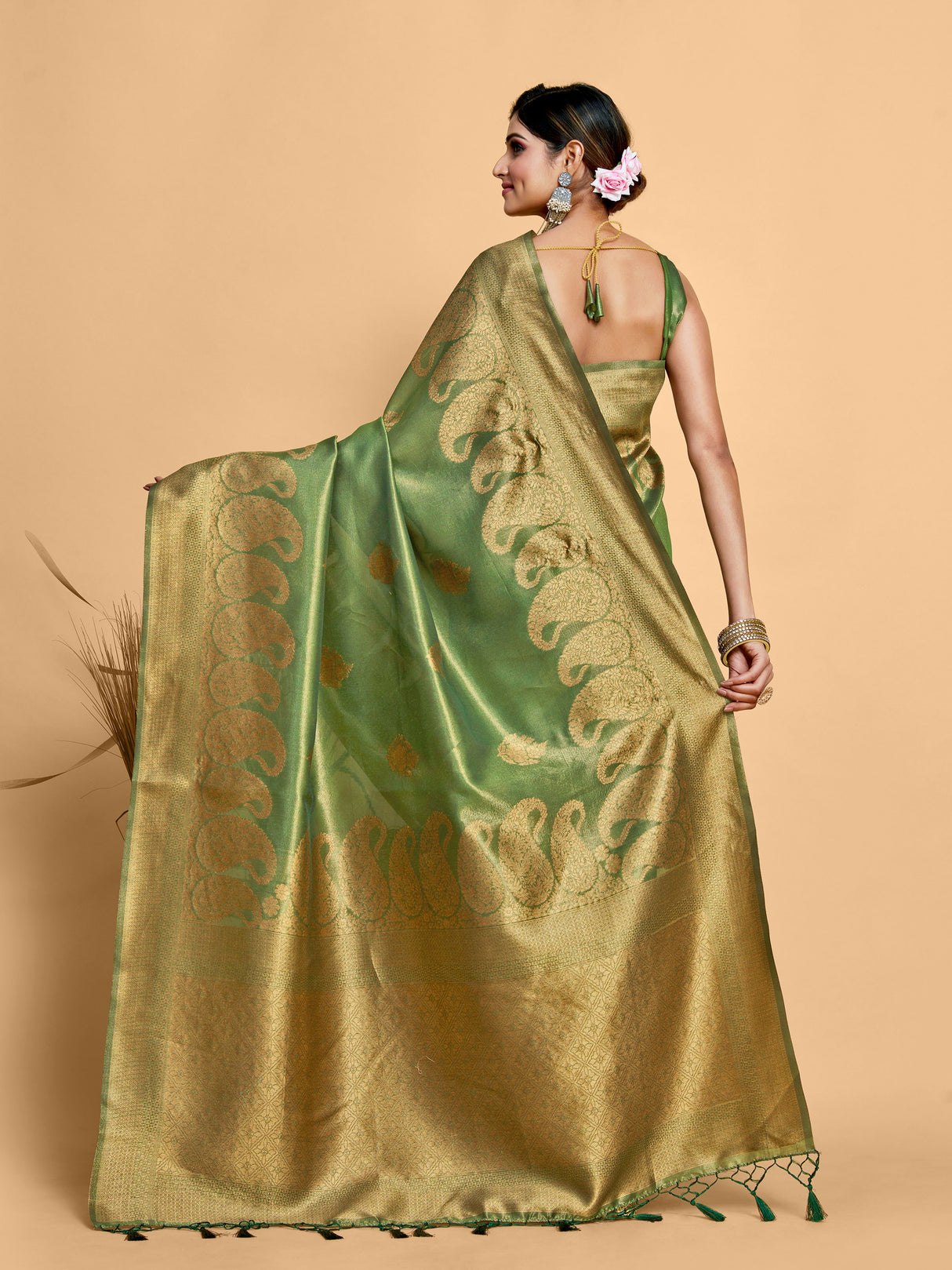 Mimosa Women's Woven Design Banarasi Art Silk Saree With Blouse Piece : SA00001237GRNFREE