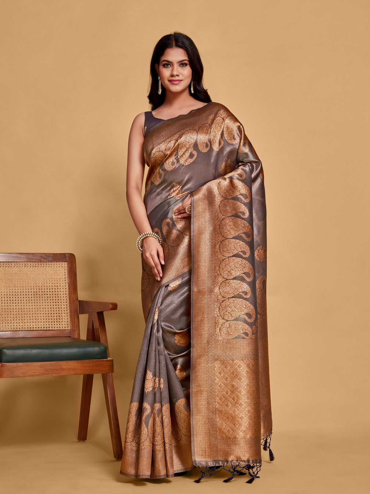 Mimosa Women's Woven Design Banarasi Art Silk Saree With Blouse Piece : SA00001237NVFREE