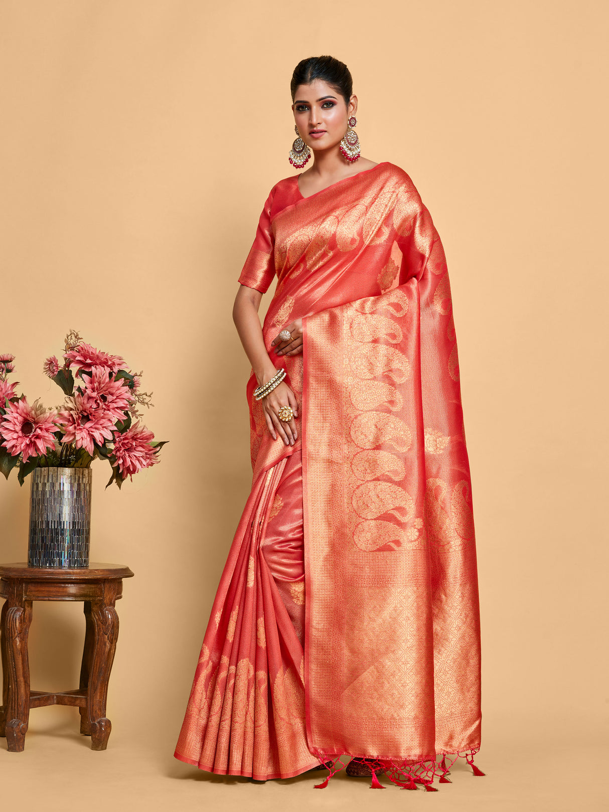 Mimosa Women's Woven Design Banarasi Art Silk Saree With Blouse Piece : SA00001237REDFREE