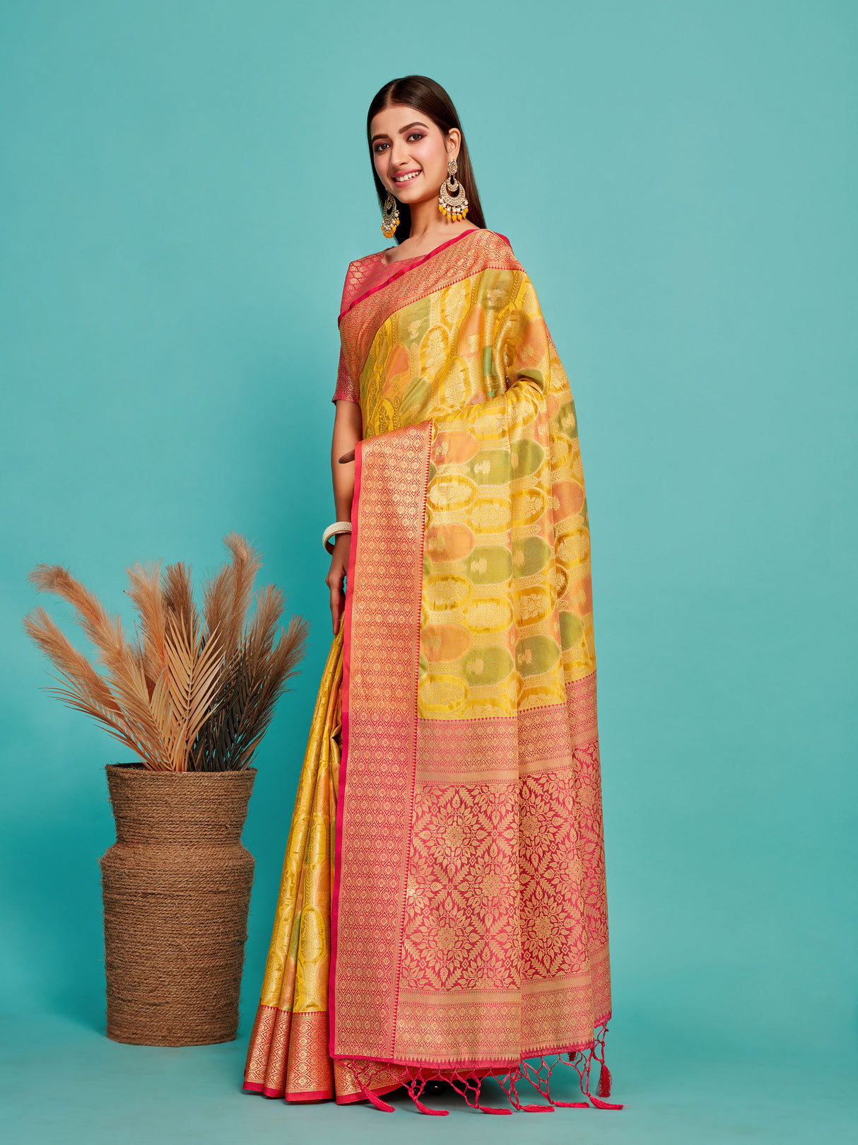 Mimosa Women's Woven Design Banarasi Art Silk Saree With Blouse Piece : SA00001244GDFREE