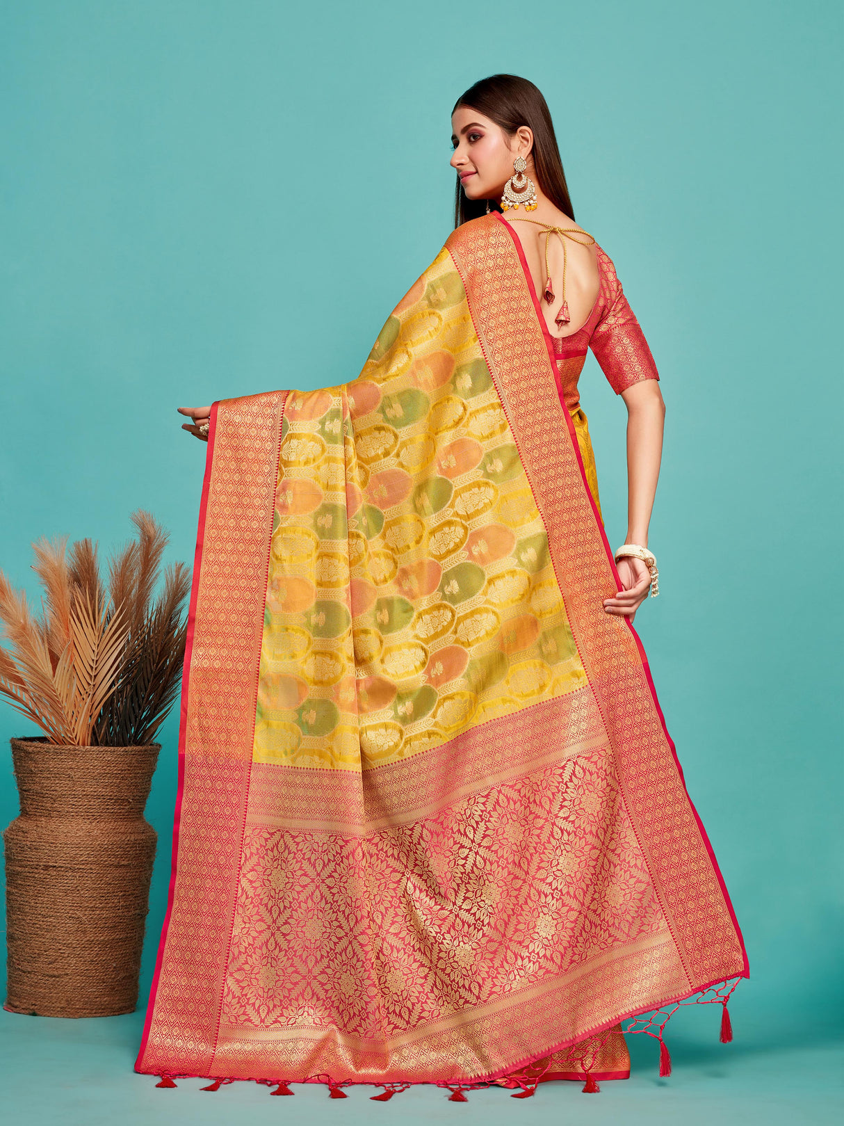 Mimosa Women's Woven Design Banarasi Art Silk Saree With Blouse Piece : SA00001244GDFREE