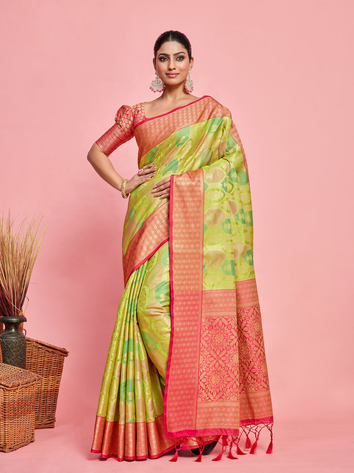 Mimosa Women's Woven Design Banarasi Art Silk Saree With Blouse Piece : SA00001244LRFREE