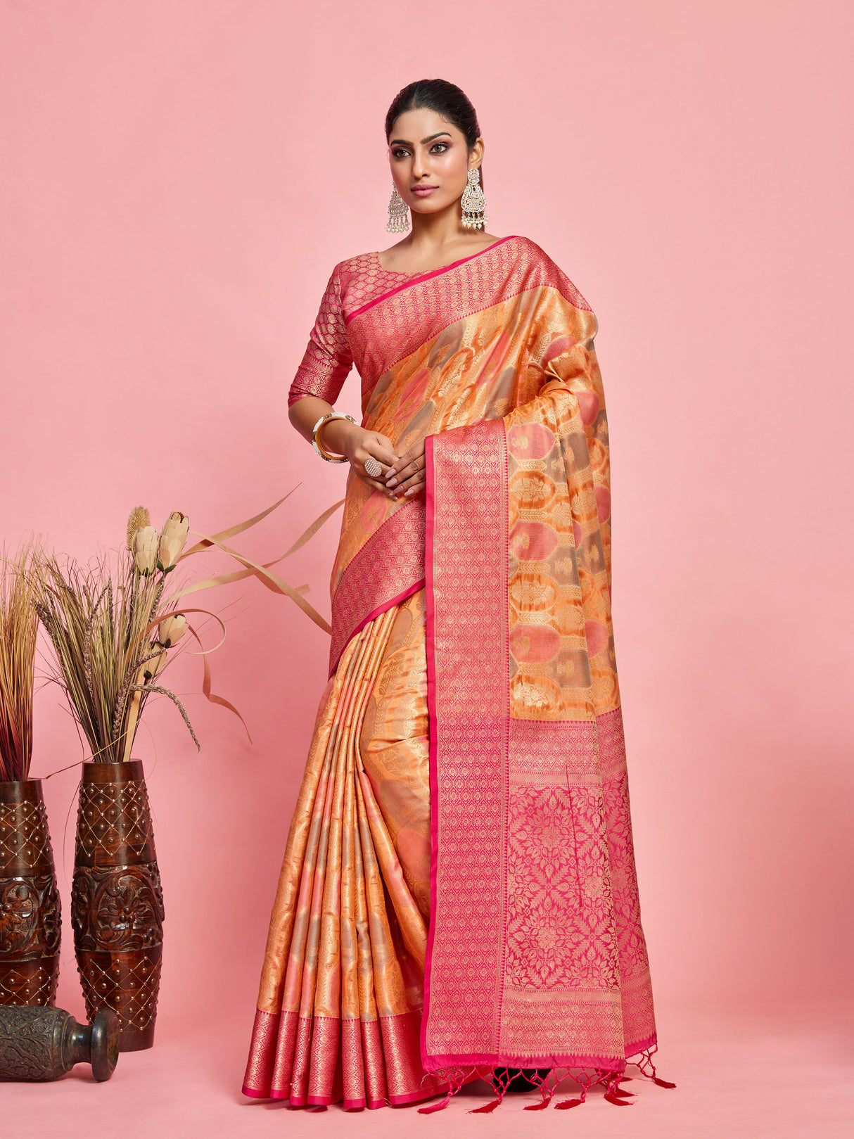 Mimosa Women's Woven Design Banarasi Art Silk Saree With Blouse Piece : SA00001244PCFREE