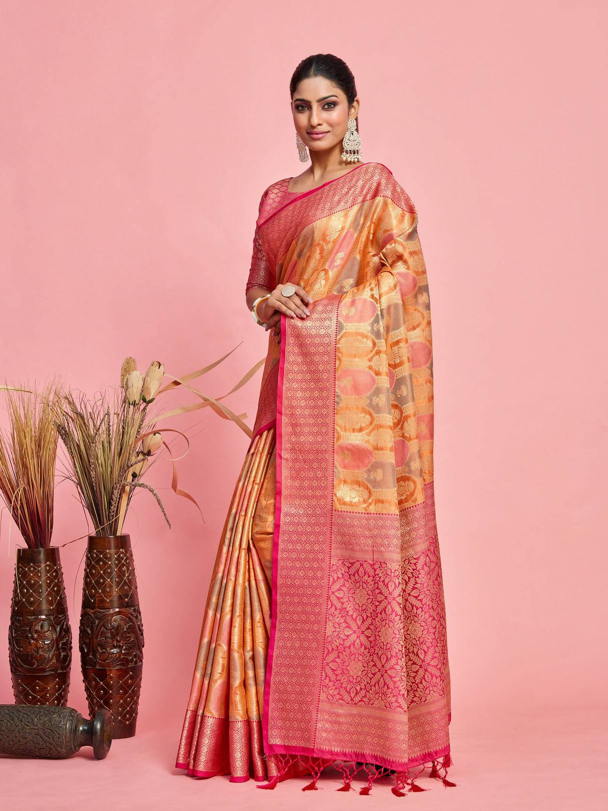 Mimosa Women's Woven Design Banarasi Art Silk Saree With Blouse Piece : SA00001244PCFREE