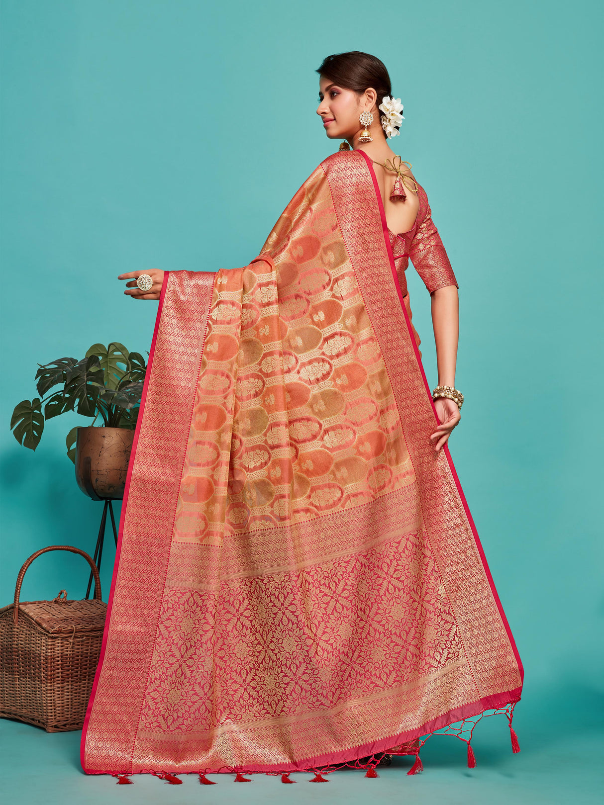 Mimosa Women's Woven Design Banarasi Art Silk Saree With Blouse Piece : SA00001244PNKFREE