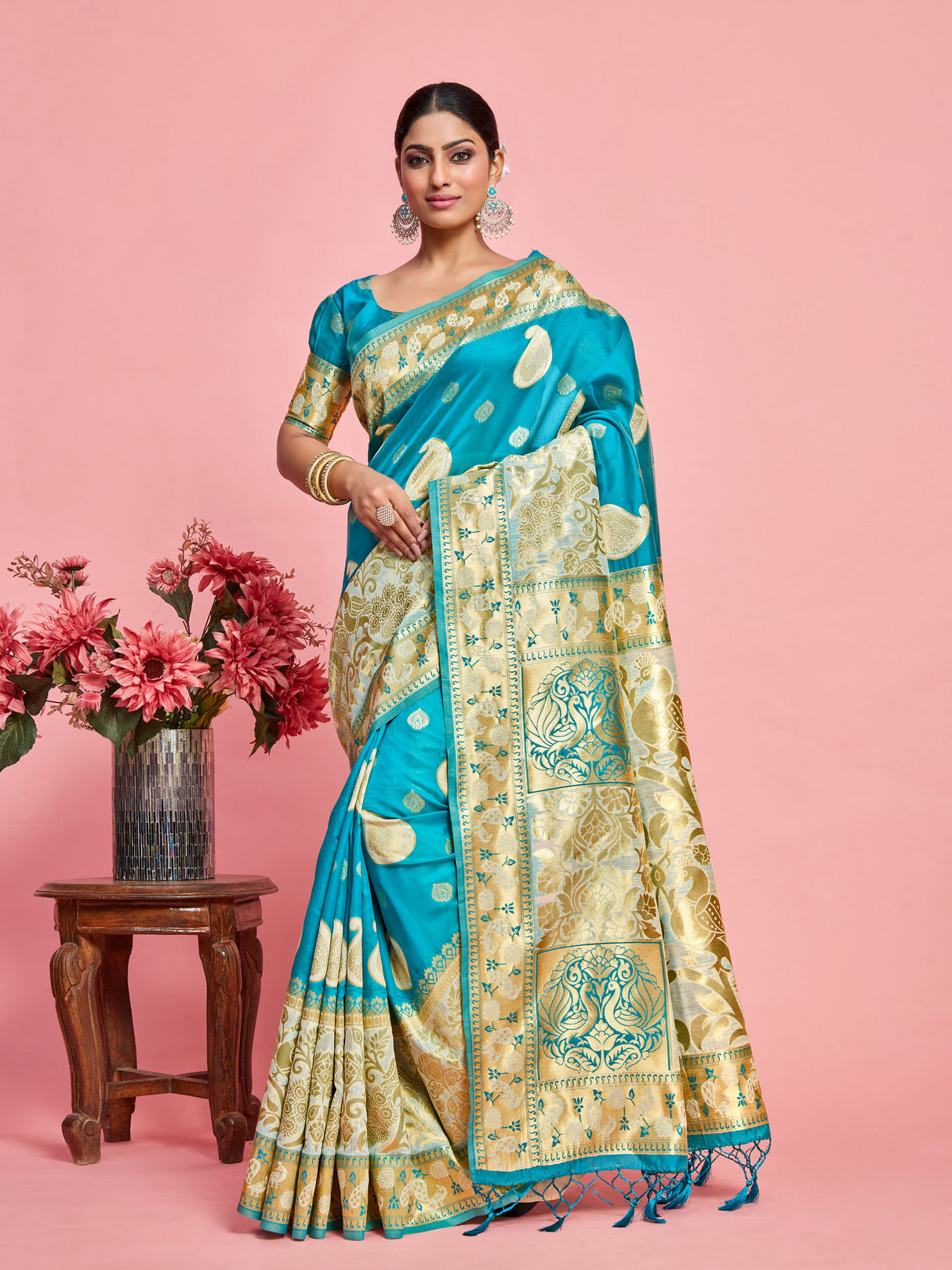 Mimosa Women's Woven Design Kanjivaram Art Silk Saree With Blouse Piece : SA00001246SFFREE