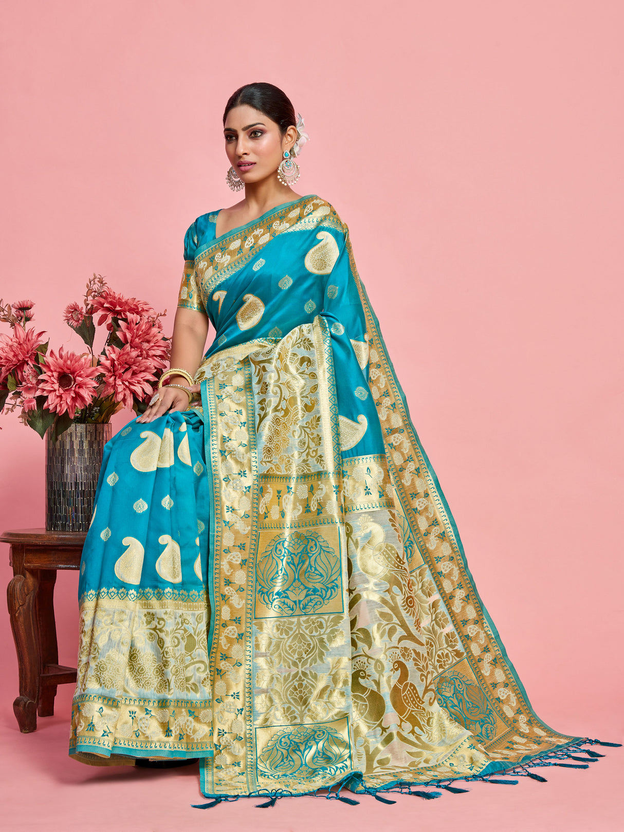 Mimosa Women's Woven Design Kanjivaram Art Silk Saree With Blouse Piece : SA00001246SFFREE