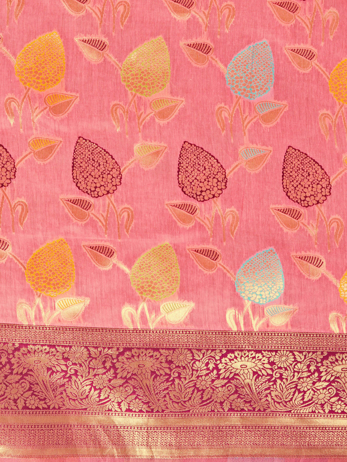 Mimosa Women's Woven Design Kanjivaram Linen Saree With Blouse Piece : SA00001248PNKFREE