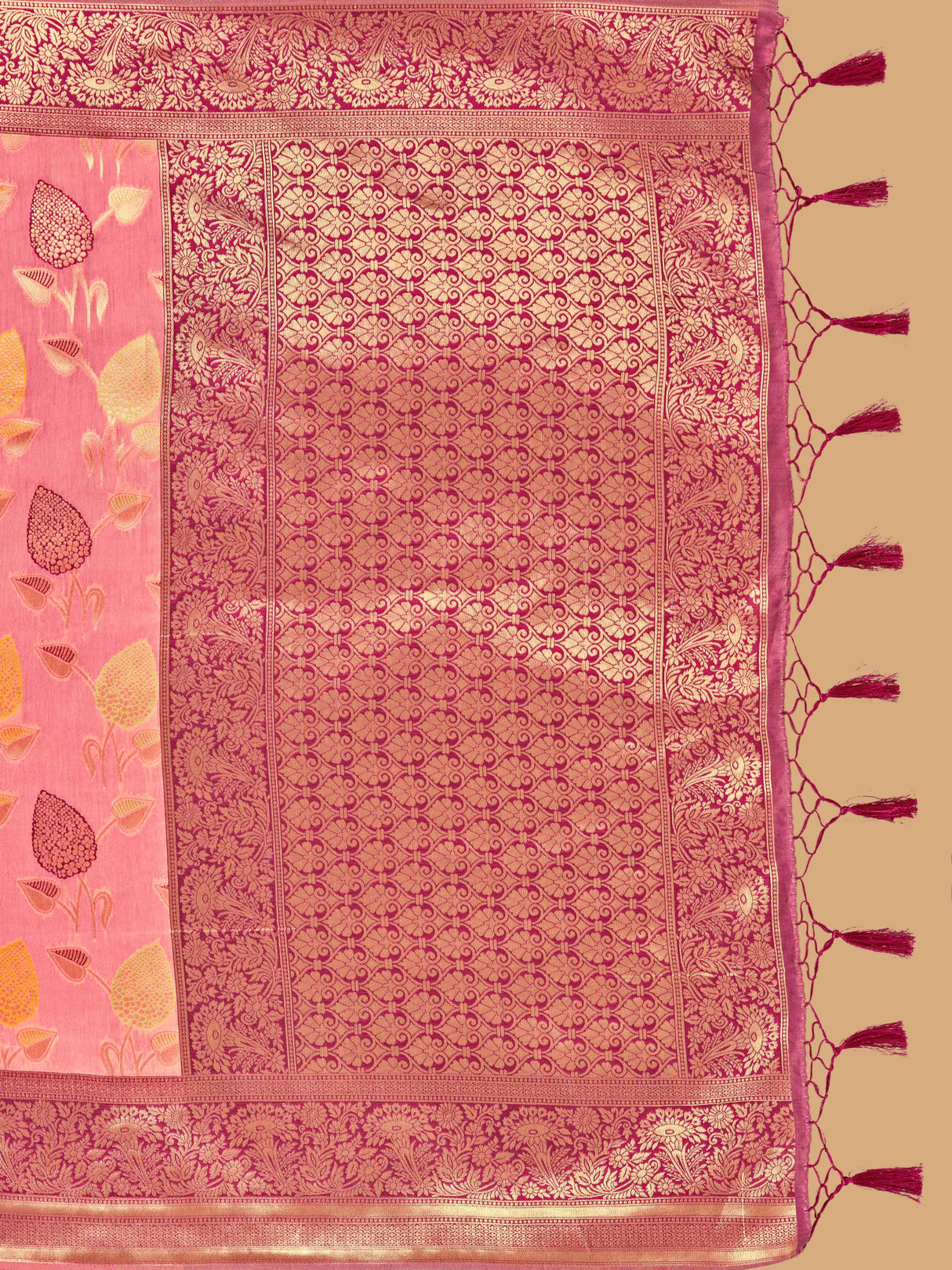 Mimosa Women's Woven Design Kanjivaram Linen Saree With Blouse Piece : SA00001248PNKFREE