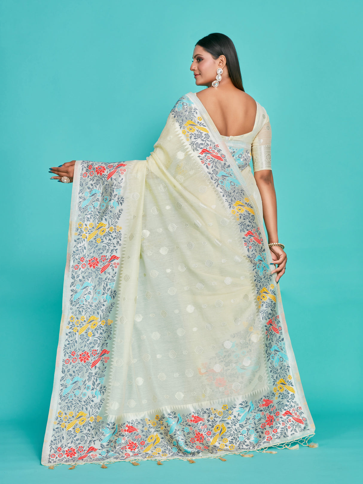 Mimosa Women's Woven Design Banarasi Linen Saree With Blouse Piece : SA00001253HWFREE