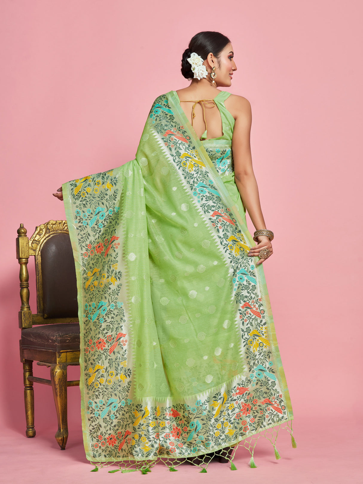 Mimosa Women's Woven Design Banarasi Linen Saree With Blouse Piece : SA00001253LRFREE