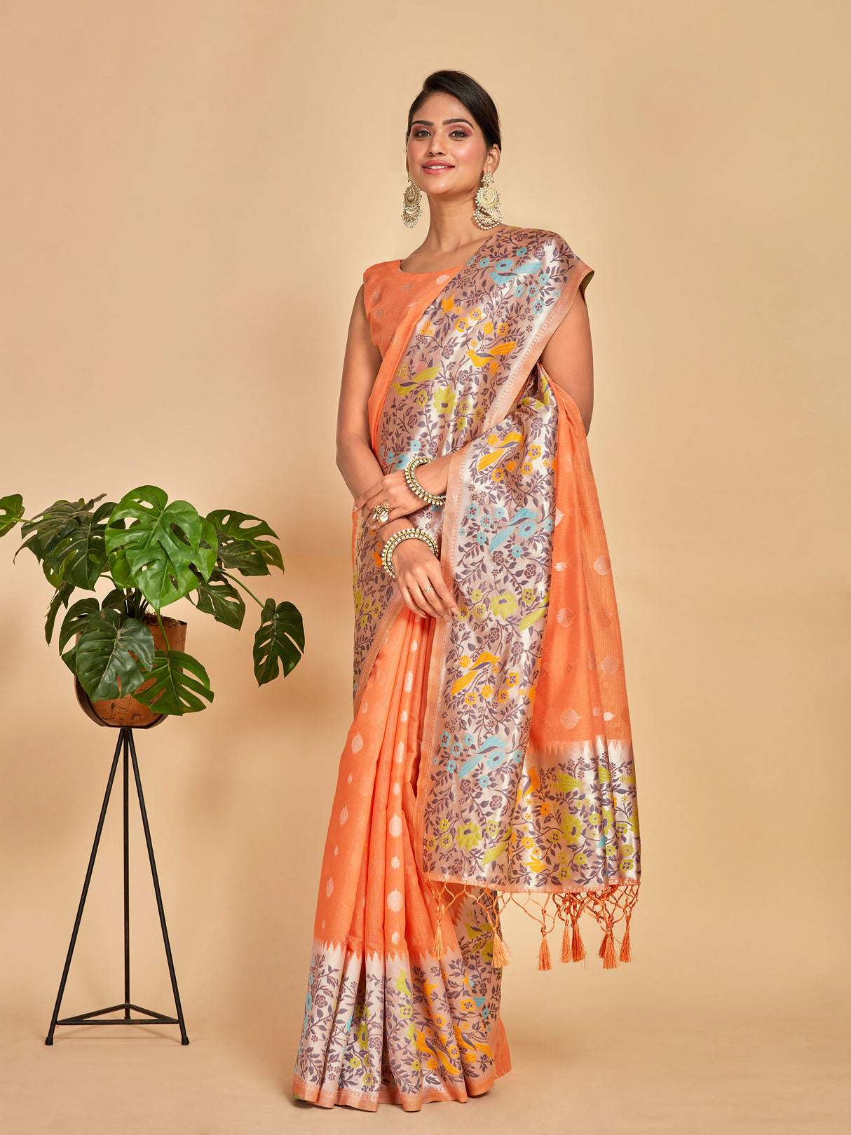 Mimosa Women's Woven Design Banarasi Linen Saree With Blouse Piece : SA00001253PCFREE