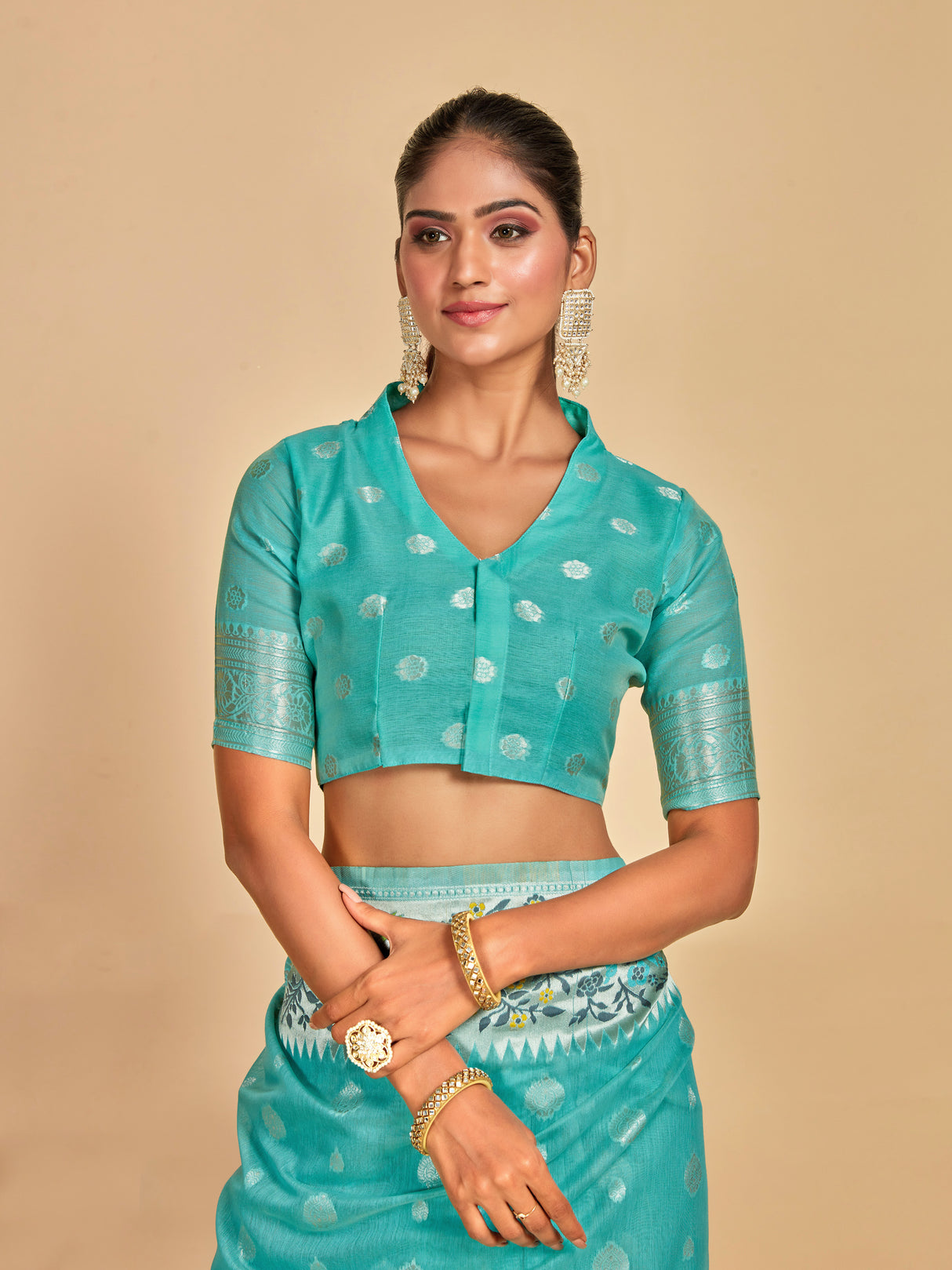 Mimosa Women's Woven Design Banarasi Linen Saree With Blouse Piece : SA00001253SFFREE