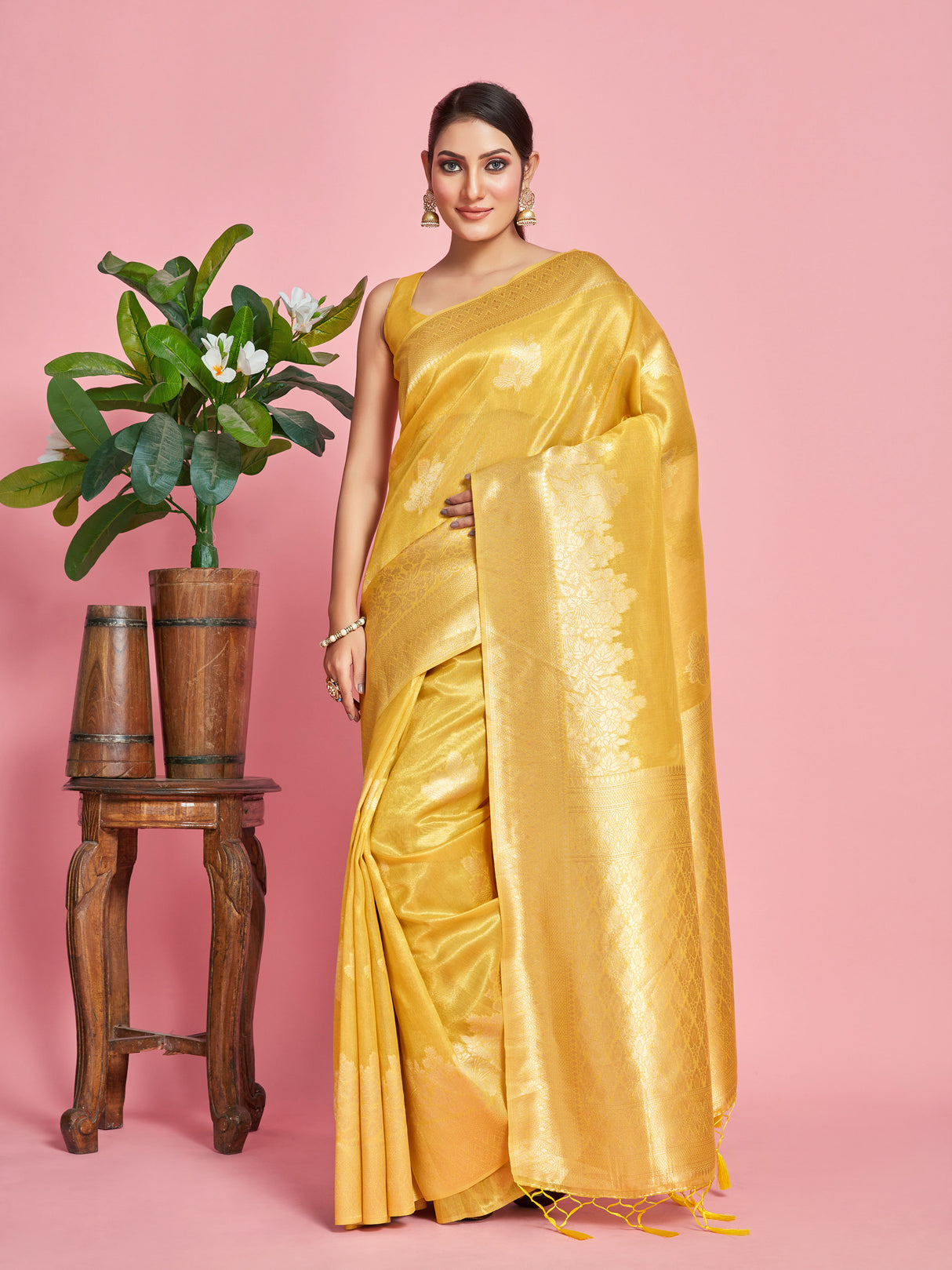 Mimosa Women's Woven Design Banarasi Art Silk Saree With Blouse Piece : SA00001254GDFREE