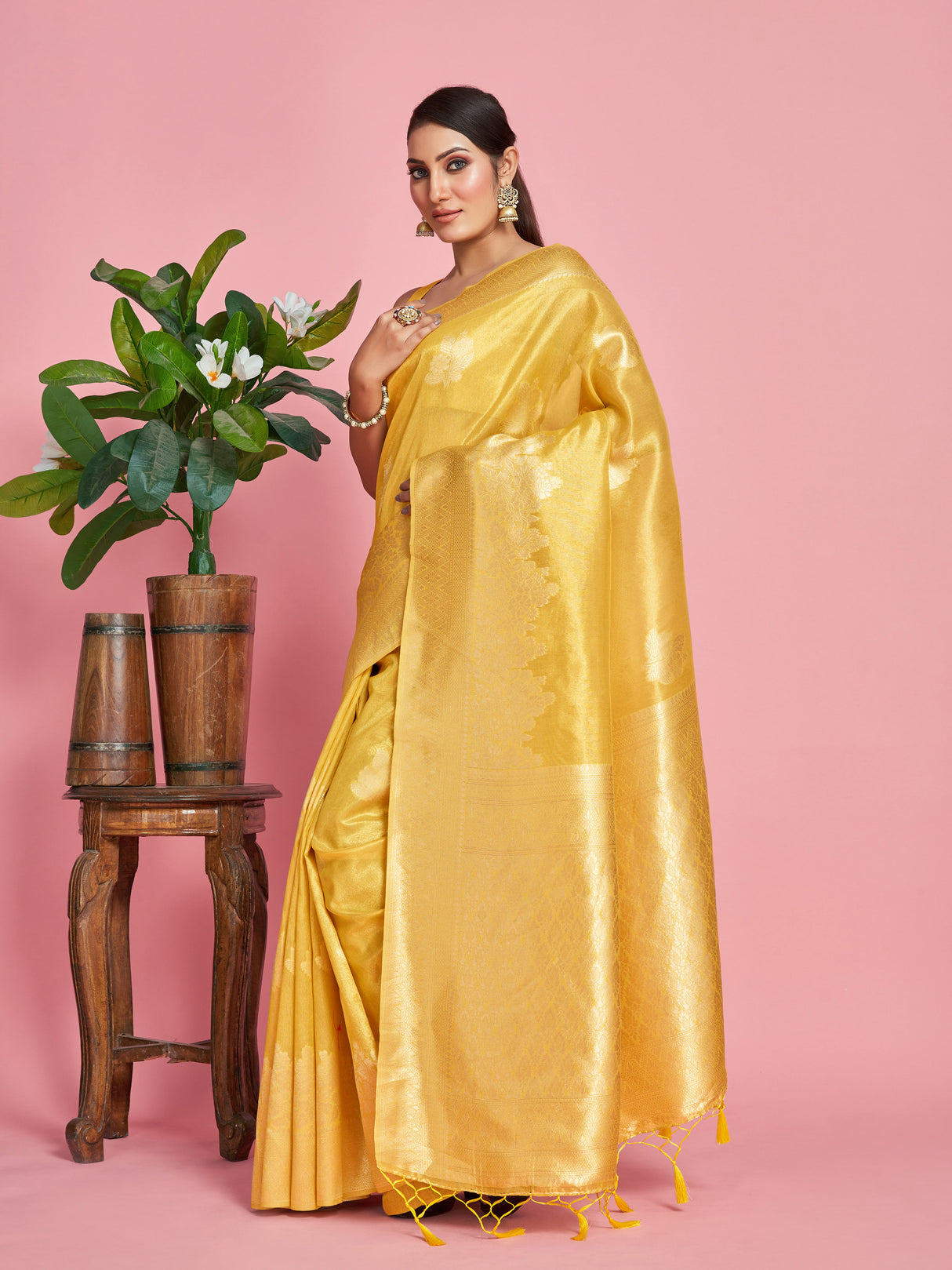 Mimosa Women's Woven Design Banarasi Art Silk Saree With Blouse Piece : SA00001254GDFREE