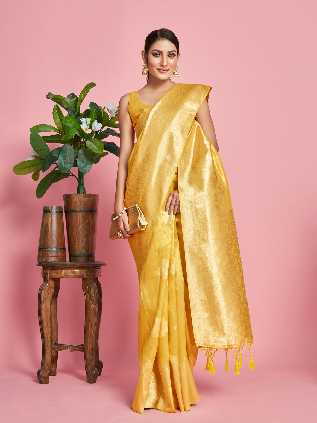 Mimosa Women's Woven Design Banarasi Art Silk Saree With Blouse Piece : SA00001254GDFREE