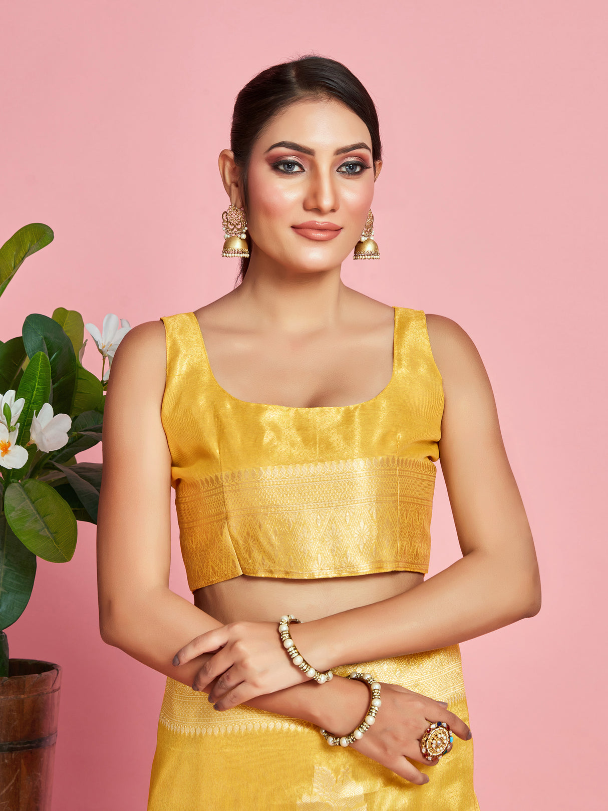 Mimosa Women's Woven Design Banarasi Art Silk Saree With Blouse Piece : SA00001254GDFREE