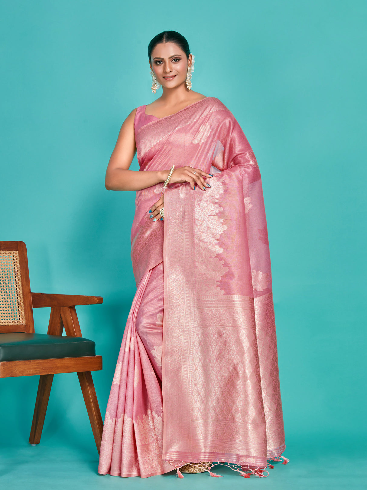 Mimosa Women's Woven Design Banarasi Art Silk Saree With Blouse Piece : SA00001254PNKFREE