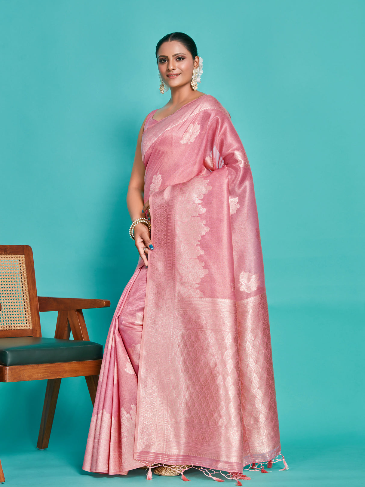 Mimosa Women's Woven Design Banarasi Art Silk Saree With Blouse Piece : SA00001254PNKFREE