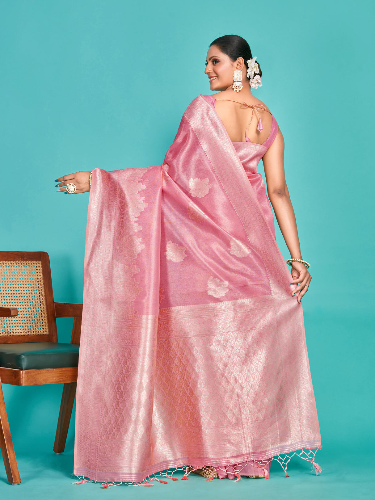 Mimosa Women's Woven Design Banarasi Art Silk Saree With Blouse Piece : SA00001254PNKFREE