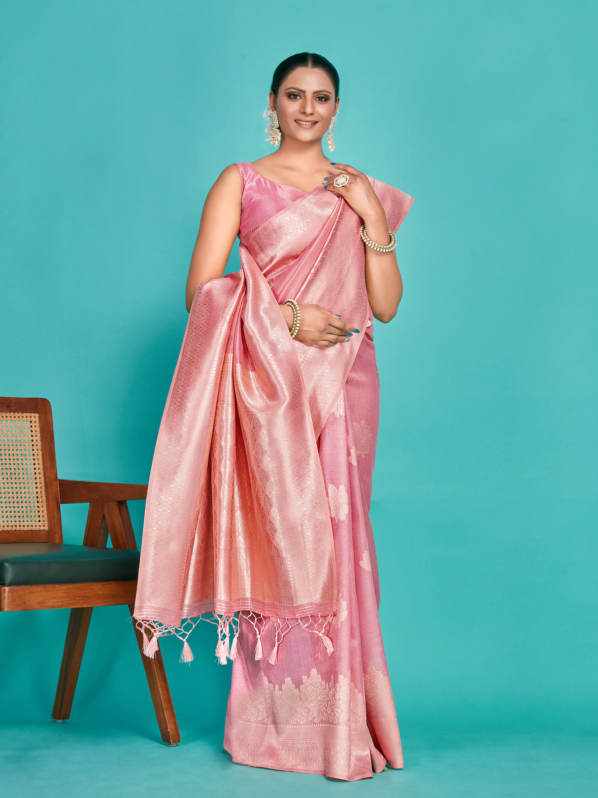 Mimosa Women's Woven Design Banarasi Art Silk Saree With Blouse Piece : SA00001254PNKFREE