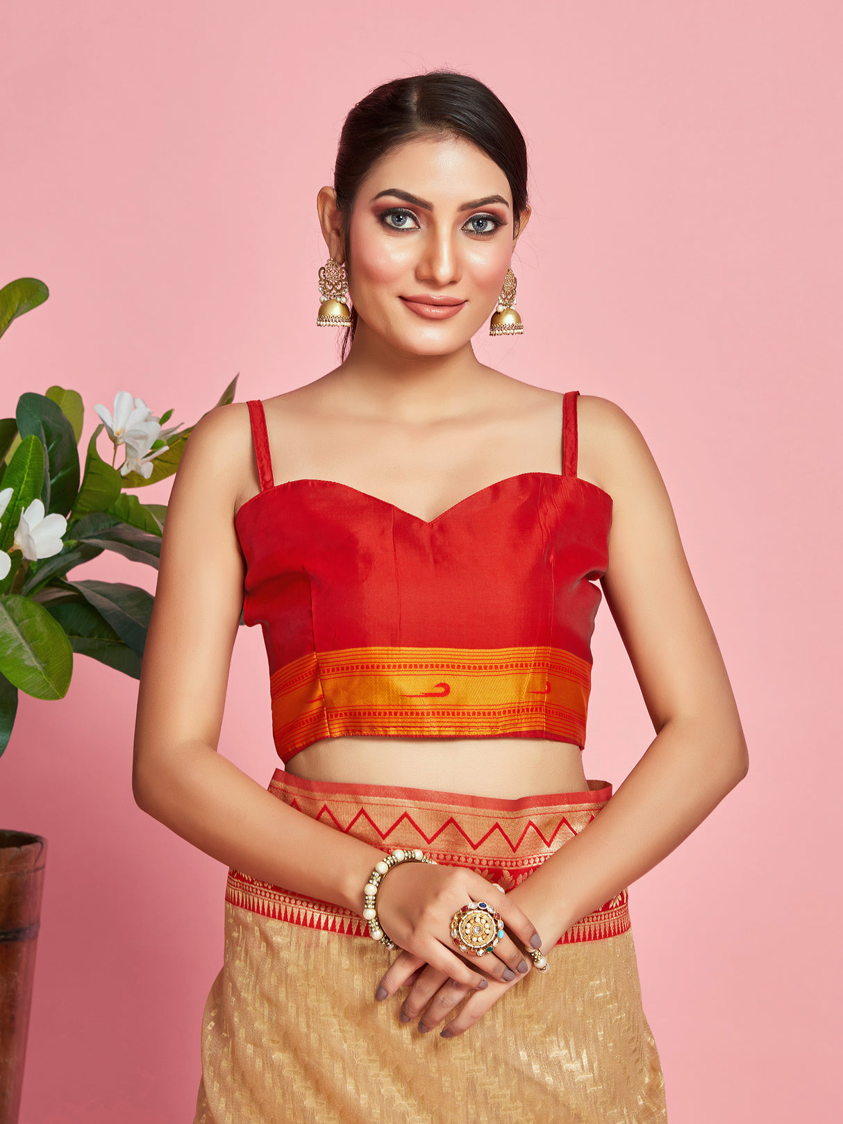 Mimosa Women's Woven Design Kanjivaram Linen Saree With Blouse Piece : SA00001256PCFREE