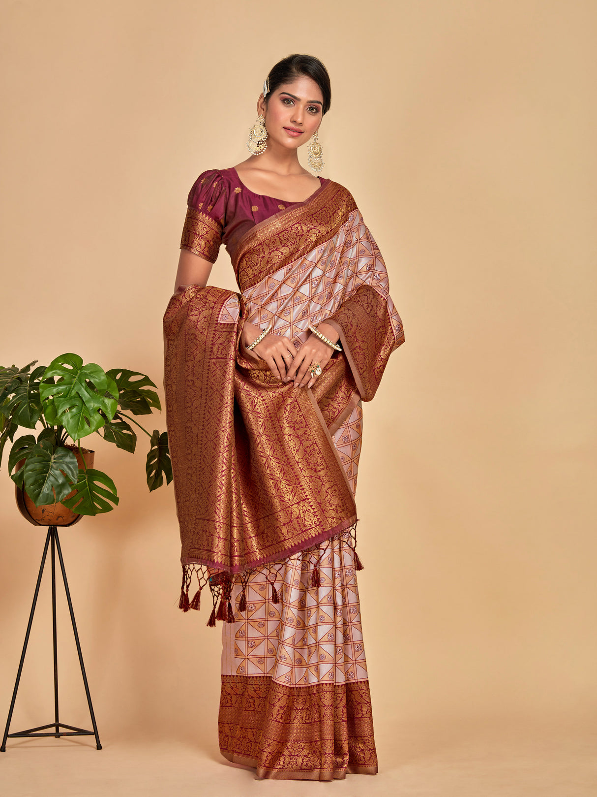 Mimosa Women's Woven Design Kanjivaram Art Silk Saree With Blouse Piece : SA00001260PNKFREE