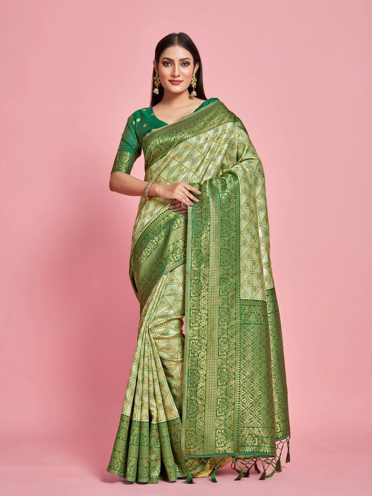 Mimosa Women's Woven Design Kanjivaram Art Silk Saree With Blouse Piece : SA00001260PSFREE
