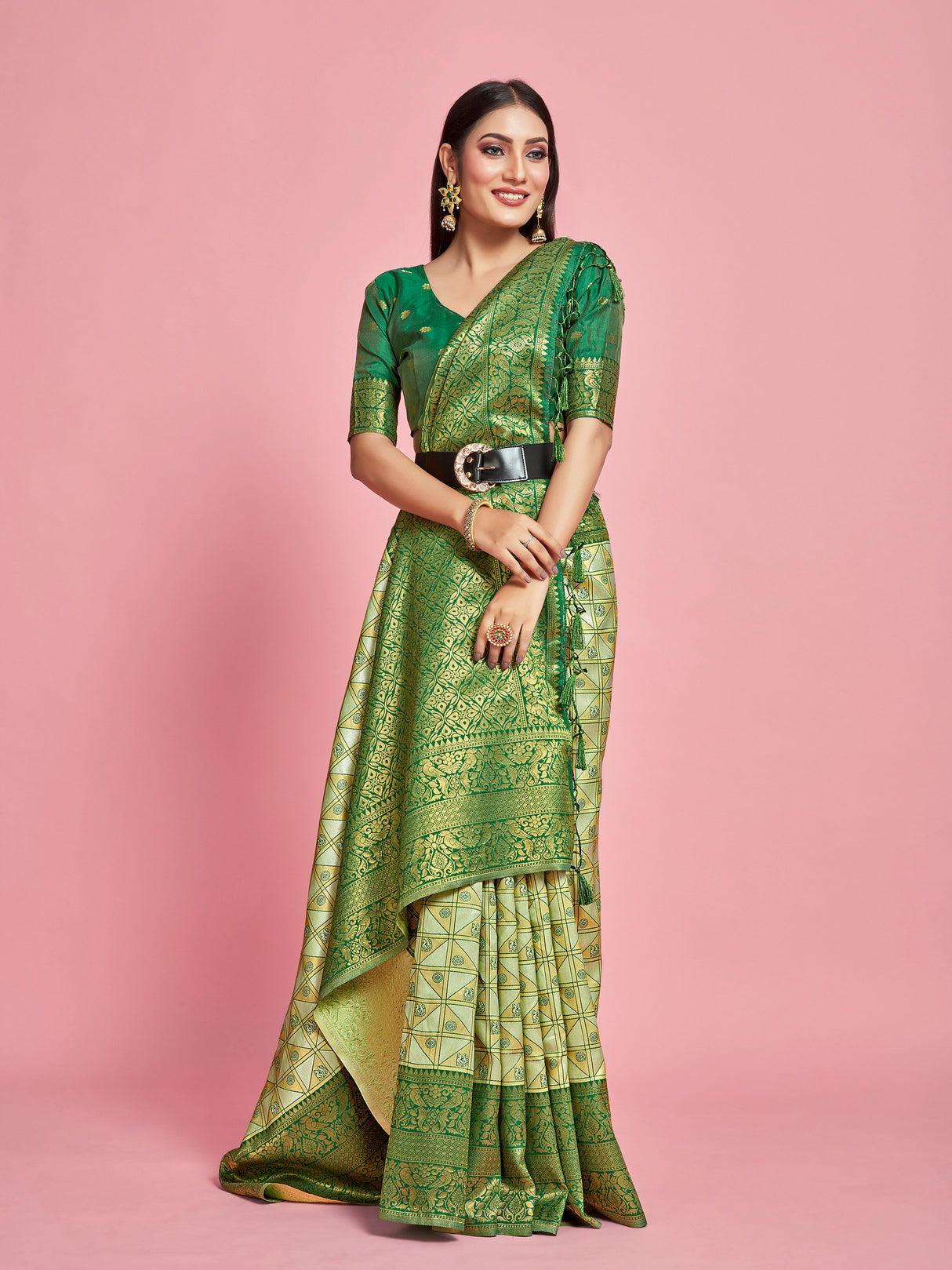 Mimosa Women's Woven Design Kanjivaram Art Silk Saree With Blouse Piece : SA00001260PSFREE